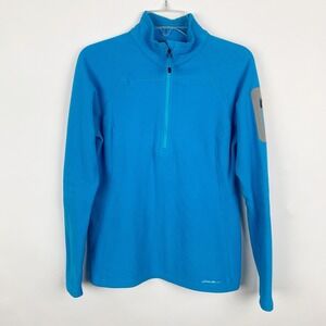 Eddie Bauer Ascent Womens Blue Fleece 1/4 Zip Pullover Jacket Top Running Hiking
